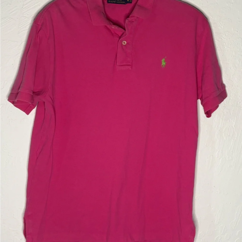 Polo Ralph Lauren Mens Polo Shirt Pink M Short Sleeve Collard Green‎ Pony